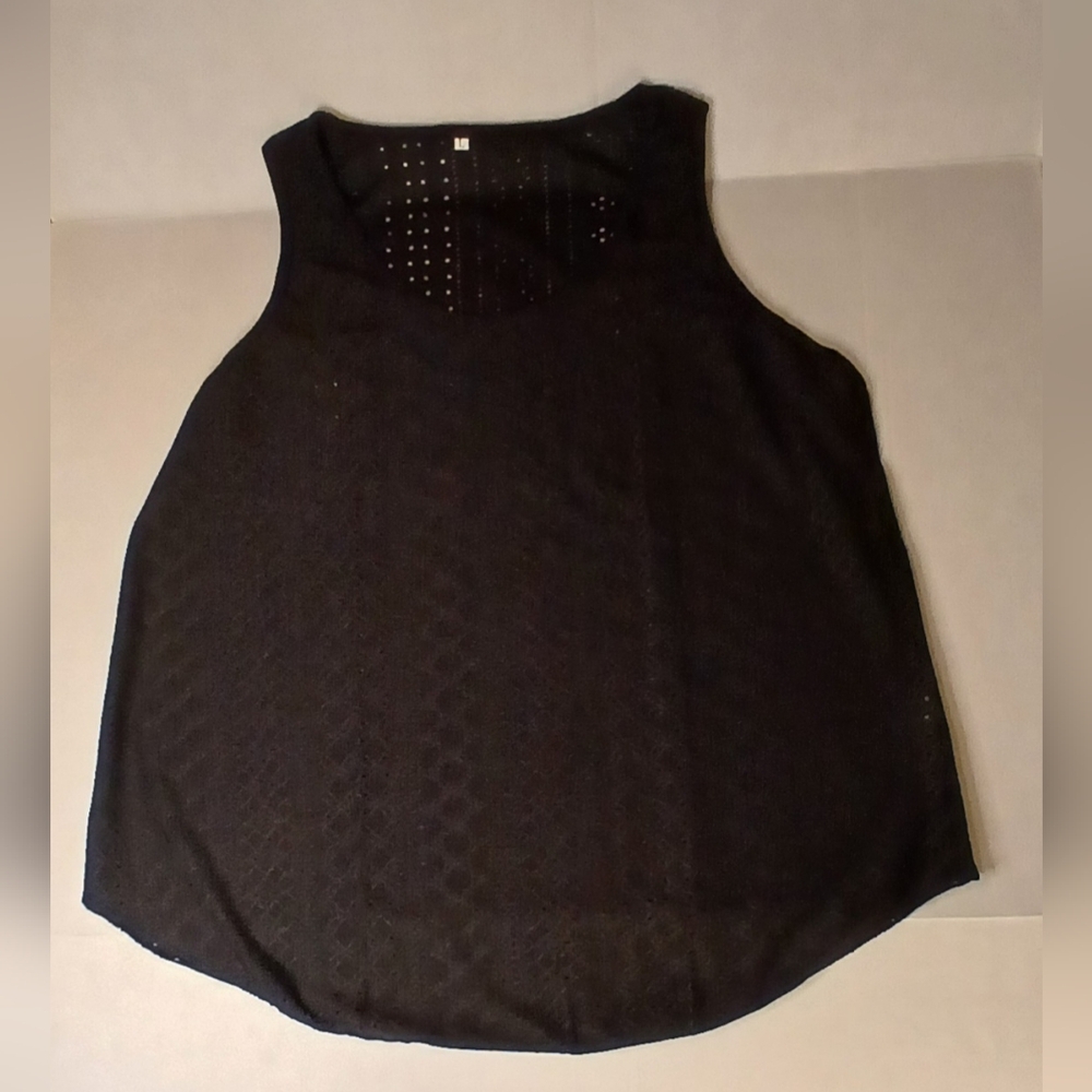 Black Tank Top with Eyelet Neckline and Flowing Fit